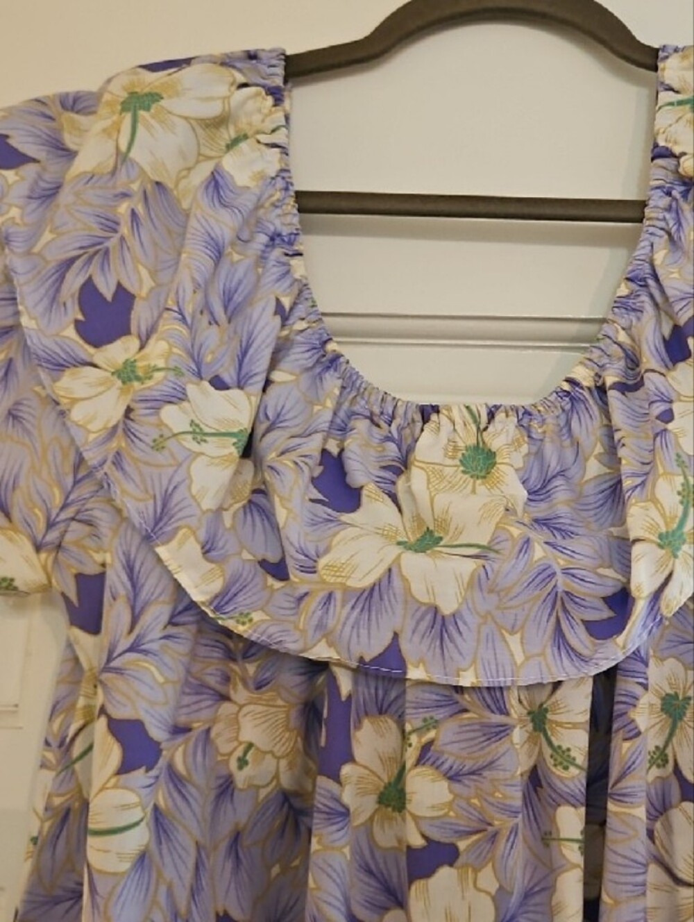 VINTAGE floral Lavender Ruffle Hibiscus FLORAL Maxi Dress - Picture 4 of 7